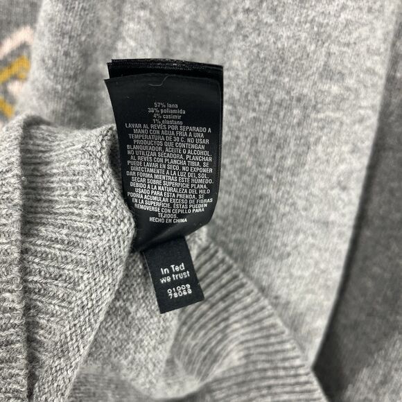 Ted Baker Sweater Size 3 Women Medium Gray Mysheli Fair Isle Ruffle Heart Preppy - Picture 8 of 8